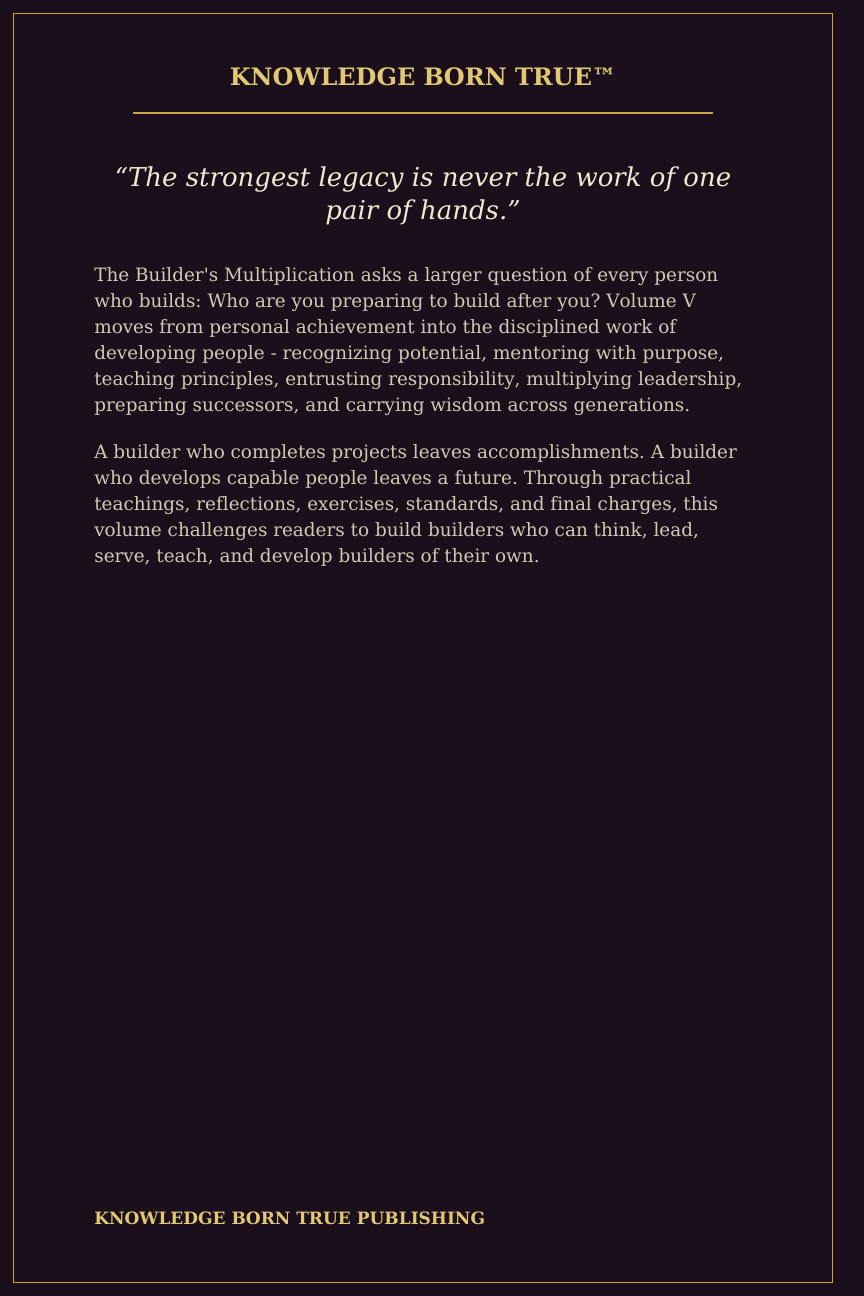 The Builder's Multiplication, Volume V back cover